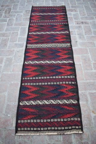 Size: 7.  8 X 2.  3 Feet,  Handmade Vintage Afghan Tribal Baluchi Runner Kilim