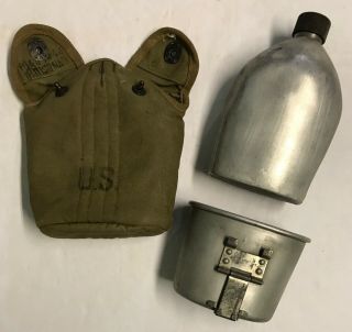 Orig Wwii 1942 Dated Canteen,  1941 Dated Cup & 1944 British Made Canvas Carrier