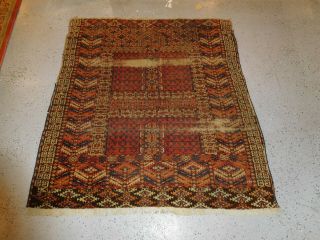 Antique Turkoman Ensi Rug 3.  10 X 4.  2 Distressed Carpet 1870s Worn
