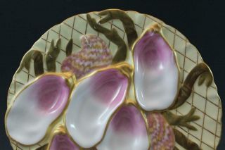 Pr 19C German Porcelain Oyster Plates w/ Seaweed Pink & Gold Collamore & Co 1/3 3