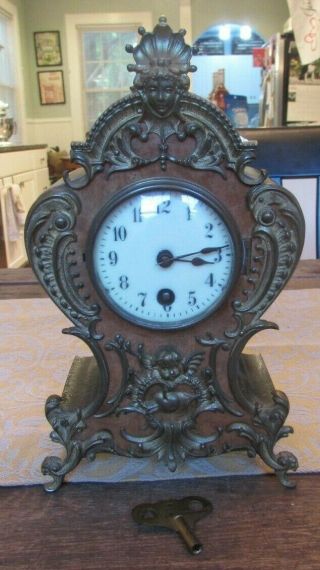 Antique 1880s Lenzkirch Baroque Bronze & Wood Mantle Clock 1 Million Pendulum Ke