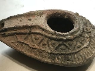 Ancient holy land terra - cotta out well lamp from hundred AD with great design 2