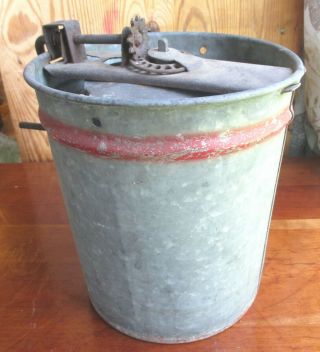 Antique RARE REGAL Galvanized Tin Ice Cream Maker MT JOY PA Red Trim Hand CranK 10