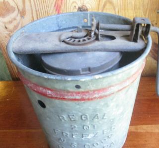 Antique RARE REGAL Galvanized Tin Ice Cream Maker MT JOY PA Red Trim Hand CranK 11