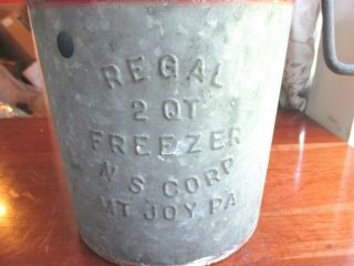 Antique RARE REGAL Galvanized Tin Ice Cream Maker MT JOY PA Red Trim Hand CranK 2
