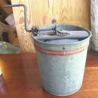 Antique RARE REGAL Galvanized Tin Ice Cream Maker MT JOY PA Red Trim Hand CranK 5