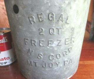 Antique RARE REGAL Galvanized Tin Ice Cream Maker MT JOY PA Red Trim Hand CranK 8