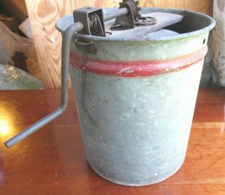 Antique RARE REGAL Galvanized Tin Ice Cream Maker MT JOY PA Red Trim Hand CranK 9
