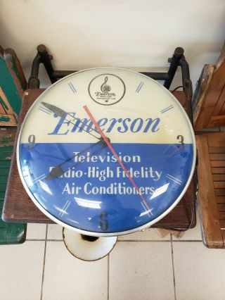 Vintage Emerson Advertising Clock Television Radio Lights And Union Made