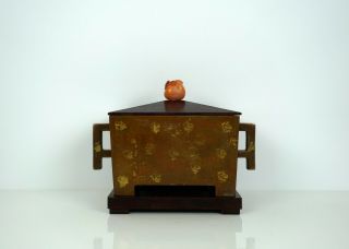 A Gold - Splashed Bronze Censer With Wooden Stand And Cover