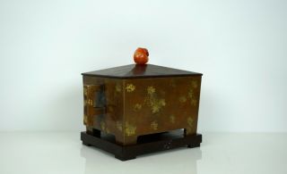 A Gold - Splashed Bronze Censer with Wooden Stand and Cover 4