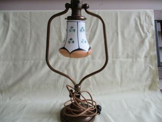 Rare Art - Deco Brass Bryant Table Lamp W/hand Painted Shade -