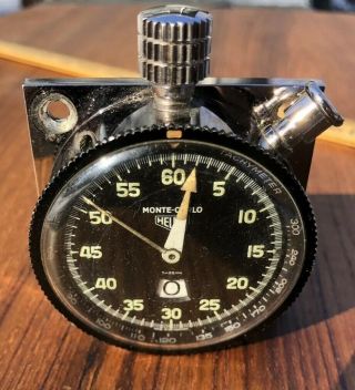 Vintage Heuer Monte Carlo Mountable Dash Timer Gauge Stopwatch Clock Swiss 12
