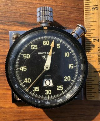 Vintage Heuer Monte Carlo Mountable Dash Timer Gauge Stopwatch Clock Swiss