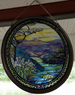 Glassmasters Tiffany Landscape Stained Glass Vtg.  Louis C Tiffany Made In Usa.