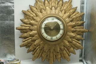Vtg Mid Century Modern Welby Atomic Era Starburst Sunburst Wall Clock Converted