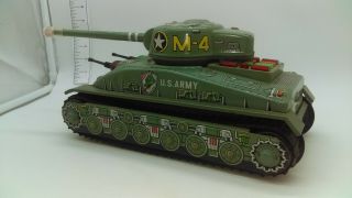 Vintage 1960 ' s Taiyo Japan Battery Operated M - 4 Tin Army Tank GREAT 10