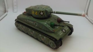 Vintage 1960 ' s Taiyo Japan Battery Operated M - 4 Tin Army Tank GREAT 11