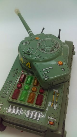 Vintage 1960 ' s Taiyo Japan Battery Operated M - 4 Tin Army Tank GREAT 7