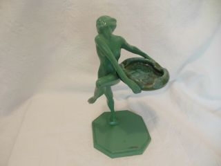 Art Deco Frankart Ashtray No.  T316 Nude With Green Pottery Bowl 1927 Pat.  D77197