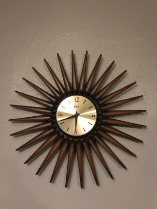 Starburst Sunburst Wall Clock Syroco Mid Century Eames Era 23 " Usa Made