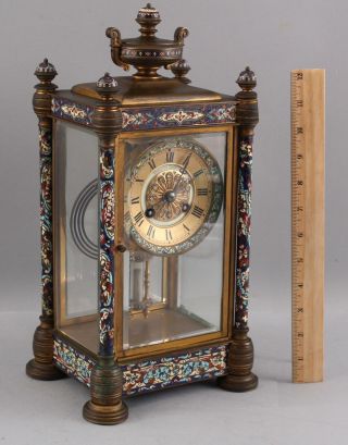 Antique Ovington Bro.  French Champleve Ename & Bronze Crystal Regulator Clock Nr