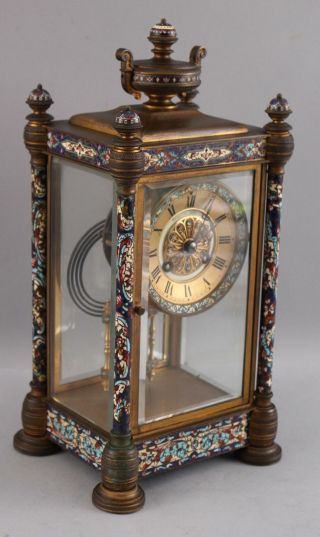 Antique Ovington Bro.  French Champleve Ename & Bronze Crystal Regulator Clock NR 2