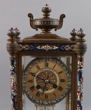 Antique Ovington Bro.  French Champleve Ename & Bronze Crystal Regulator Clock NR 4