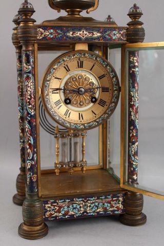 Antique Ovington Bro.  French Champleve Ename & Bronze Crystal Regulator Clock NR 6