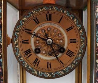 Antique Ovington Bro.  French Champleve Ename & Bronze Crystal Regulator Clock NR 7