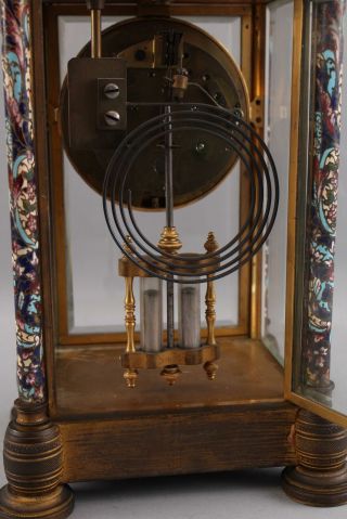 Antique Ovington Bro.  French Champleve Ename & Bronze Crystal Regulator Clock NR 9