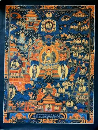 Rare Masterpiece Handpainted Tibetan Full Buddha Life Thangka Painting Chinese A