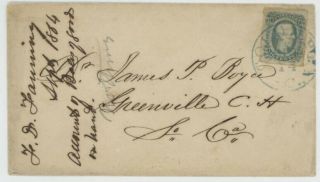 Mr Fancy Cancel Csa 12 Cover Tied Blue Columbia Sc Cds Docketed 1864 Ex - Kaufmann