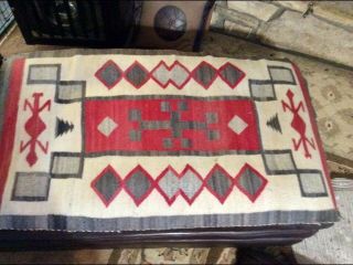 Navajo Rug,  29” X 52” American Indian From Early 1900 Authentic Vintage Rug