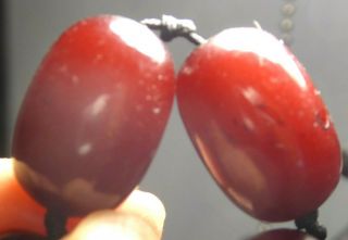 Antique Chinese Cherry Red Amber Beads Necklace 57.  1g,  25 beads 10