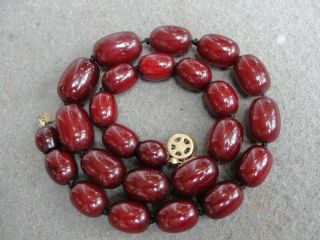 Antique Chinese Cherry Red Amber Beads Necklace 57.  1g,  25 Beads