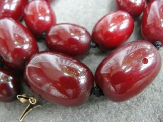 Antique Chinese Cherry Red Amber Beads Necklace 57.  1g,  25 beads 2