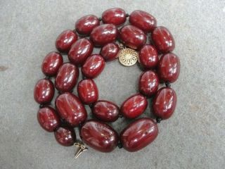 Antique Chinese Cherry Red Amber Beads Necklace 57.  1g,  25 beads 3