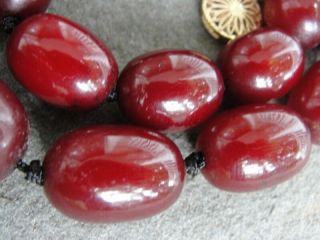 Antique Chinese Cherry Red Amber Beads Necklace 57.  1g,  25 beads 5