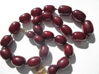 Antique Chinese Cherry Red Amber Beads Necklace 57.  1g,  25 beads 7