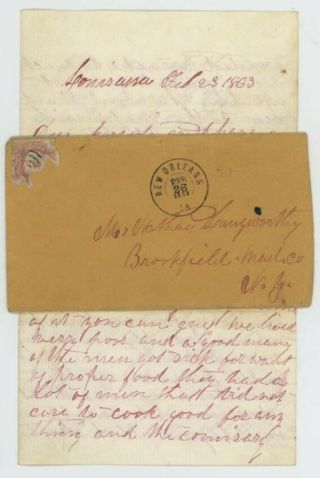 Mr Fancy Cancel 65 Civil War Cover Neworleans 1863 4,  Pg Soldier Letter Banks Div