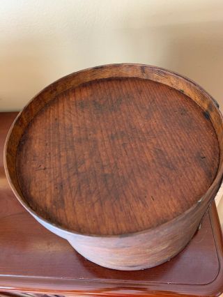 Antique Primitive Round Bentwood Pantry Cheese Box Wood W Handle Dry Goods 10