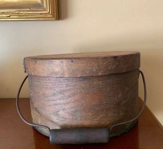 Antique Primitive Round Bentwood Pantry Cheese Box Wood W Handle Dry Goods
