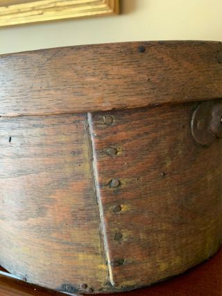 Antique Primitive Round Bentwood Pantry Cheese Box Wood W Handle Dry Goods 2