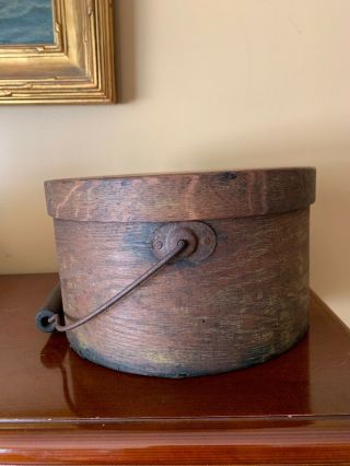 Antique Primitive Round Bentwood Pantry Cheese Box Wood W Handle Dry Goods 3