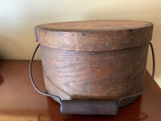 Antique Primitive Round Bentwood Pantry Cheese Box Wood W Handle Dry Goods 4