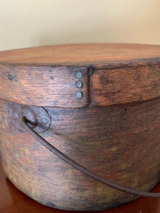 Antique Primitive Round Bentwood Pantry Cheese Box Wood W Handle Dry Goods 5