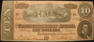 1864 Confederate $10.  00 Note From J.  E.  B.  Stuart Family Va.  Estate.  Civil War.