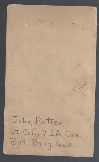 Civil War Union CDV Lt Colonel John Pattee 14th,  41st Iowa Vols,  7th Iowa Cav. 2