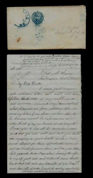 91st York Infantry Civil War Letter At Fort Mchenry In Baltimore,  Maryland